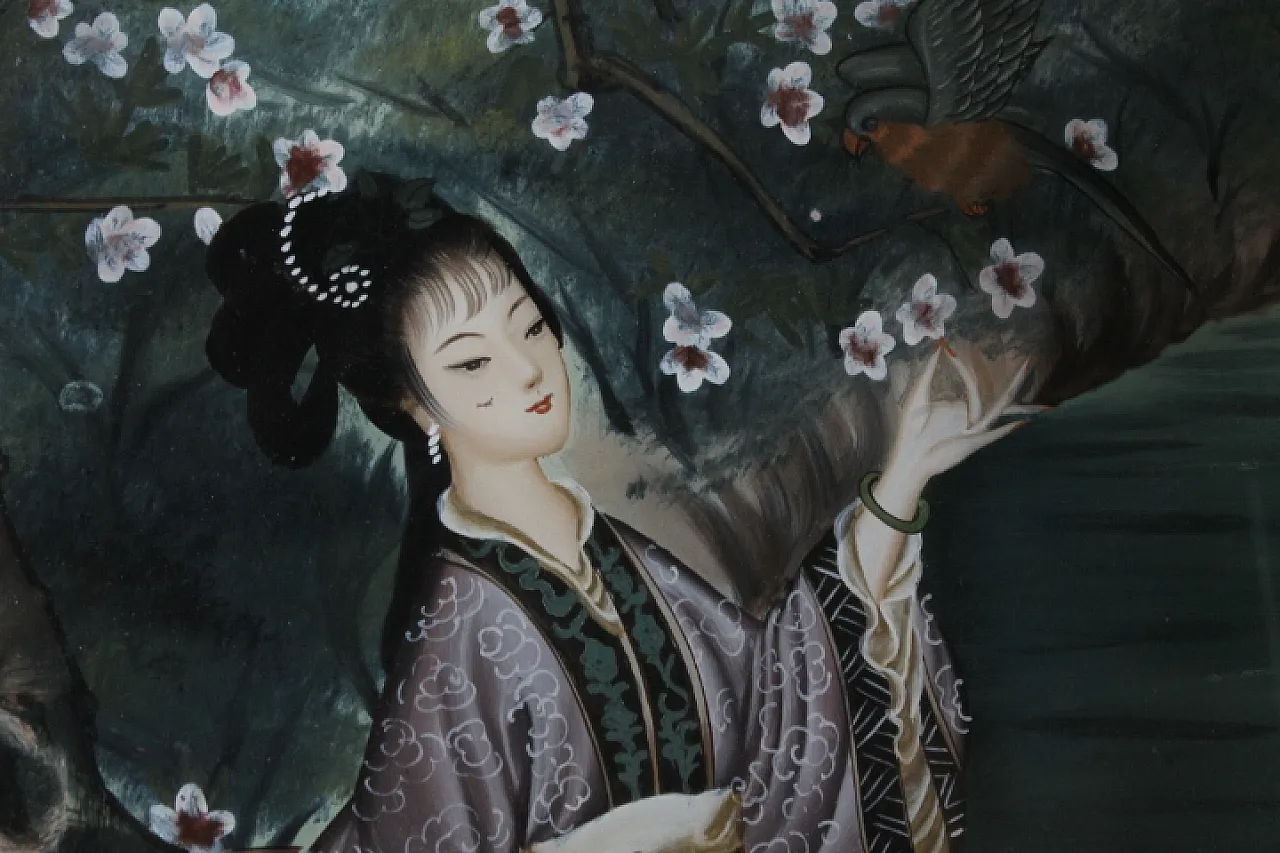 Japanese Geisha, painting on glass, early 1900s 9