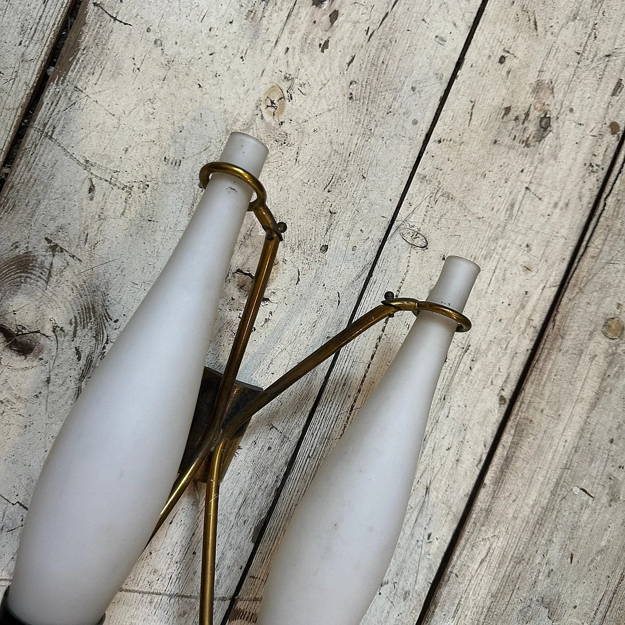 Pair of brass and glass wall sconces in Stilnovo style, 1950s 5