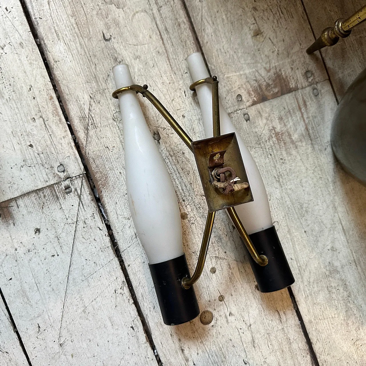 Pair of brass and glass wall sconces in Stilnovo style, 1950s 13