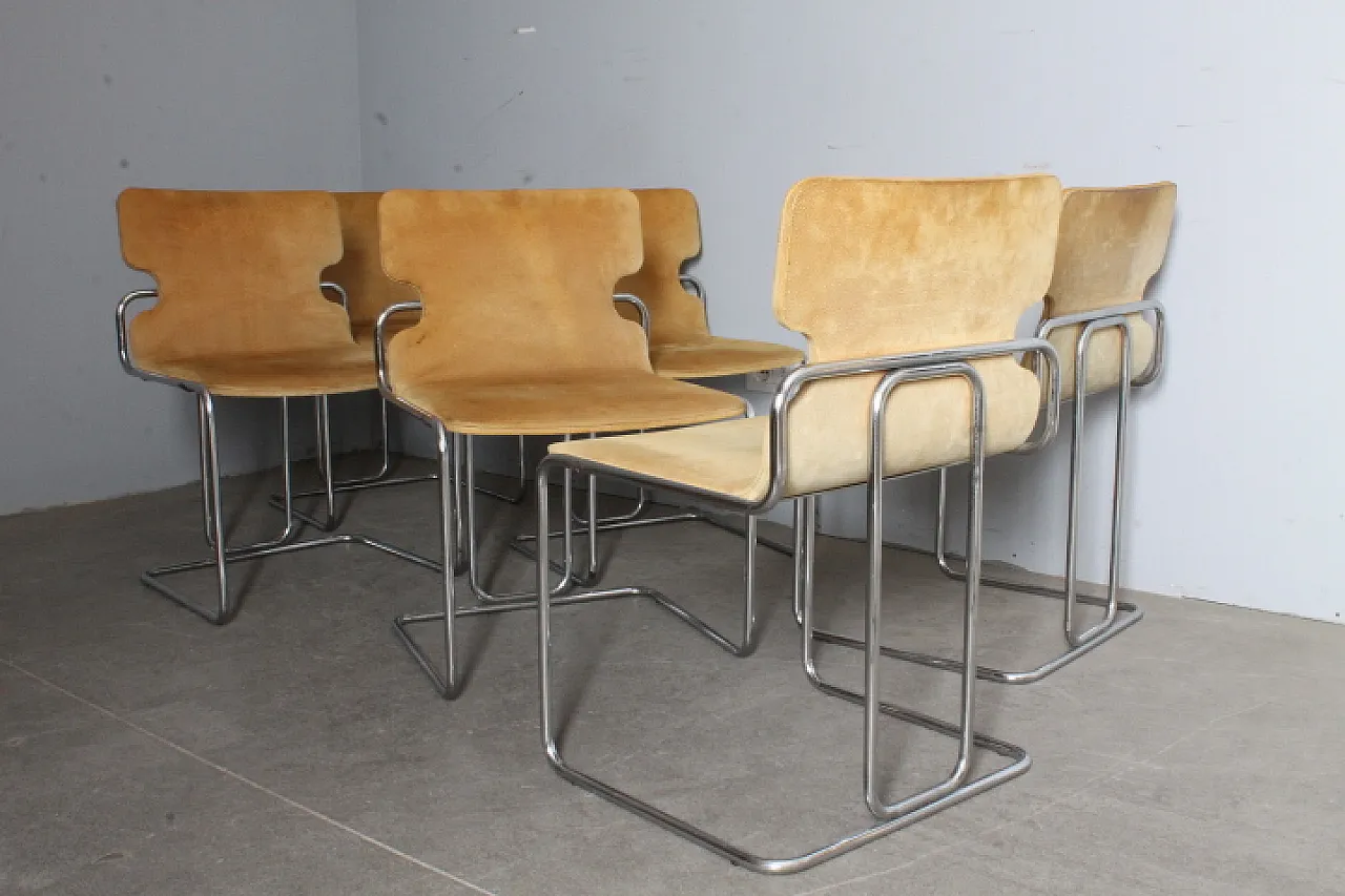 6 Willy Rizzo chairs in metal and Alcantara, 1970s 1