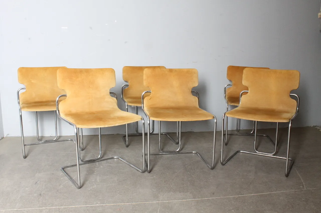 6 Willy Rizzo chairs in metal and Alcantara, 1970s 2