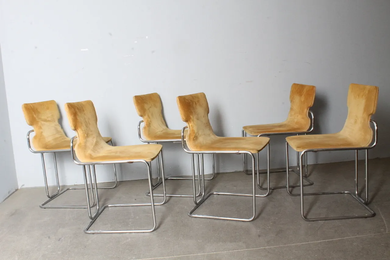 6 Willy Rizzo chairs in metal and Alcantara, 1970s 5