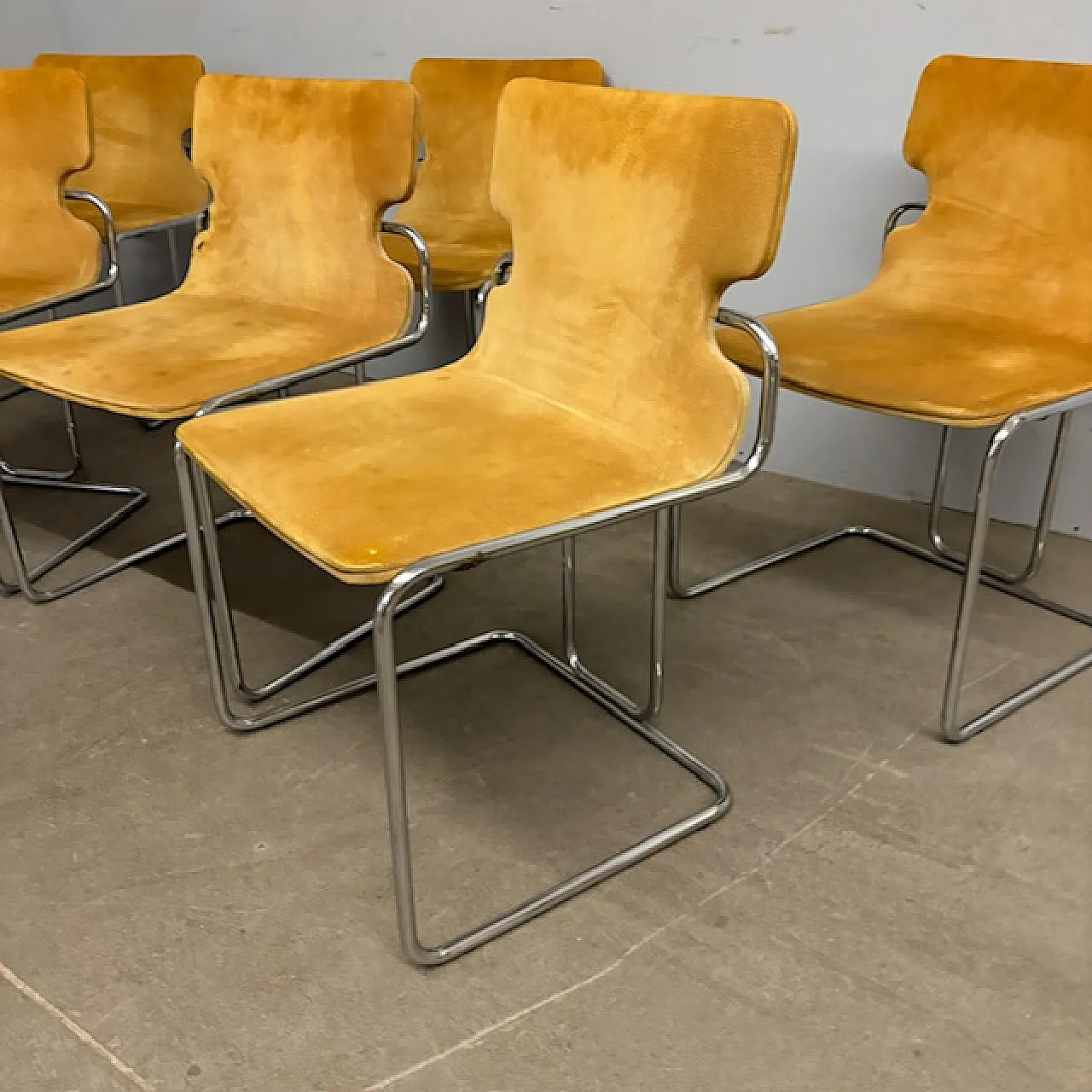 6 Willy Rizzo chairs in metal and Alcantara, 1970s 10