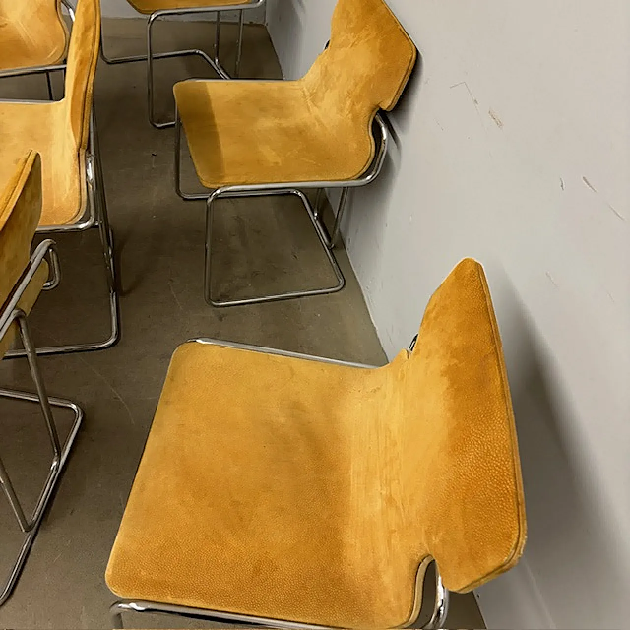 6 Willy Rizzo chairs in metal and Alcantara, 1970s 11