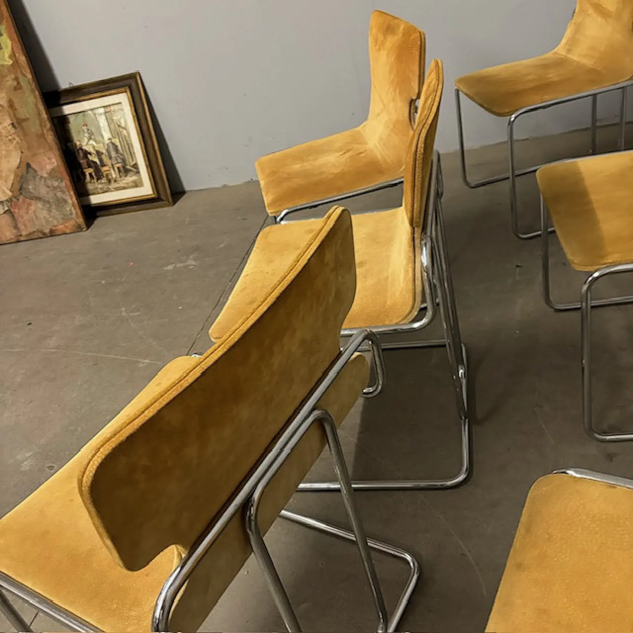 6 Willy Rizzo chairs in metal and Alcantara, 1970s 12