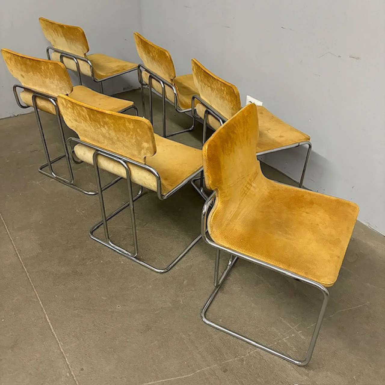 6 Willy Rizzo chairs in metal and Alcantara, 1970s 15