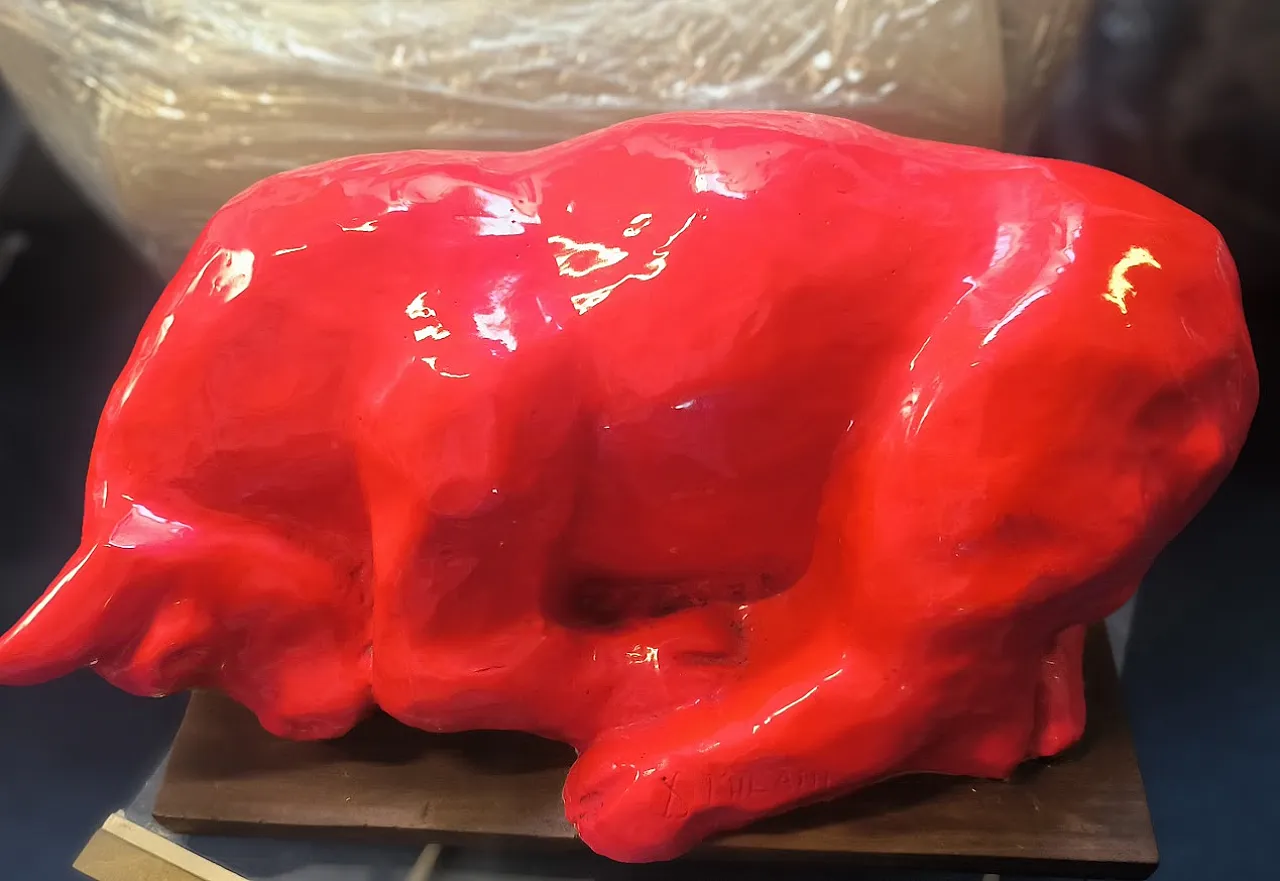 Dino Milani, sleeping red bull, fiberglass sculpture, 1998 7