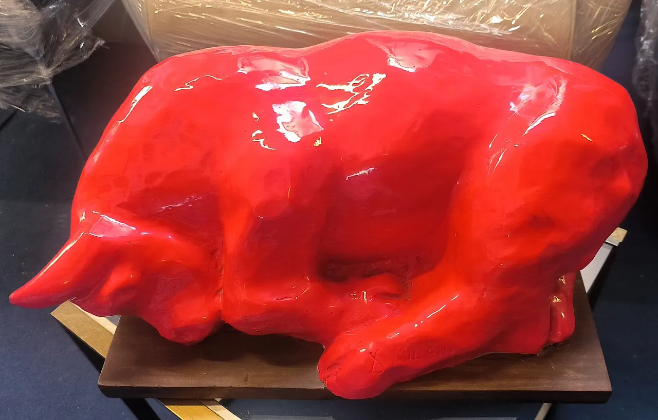 Dino Milani, sleeping red bull, fiberglass sculpture, 1998 8