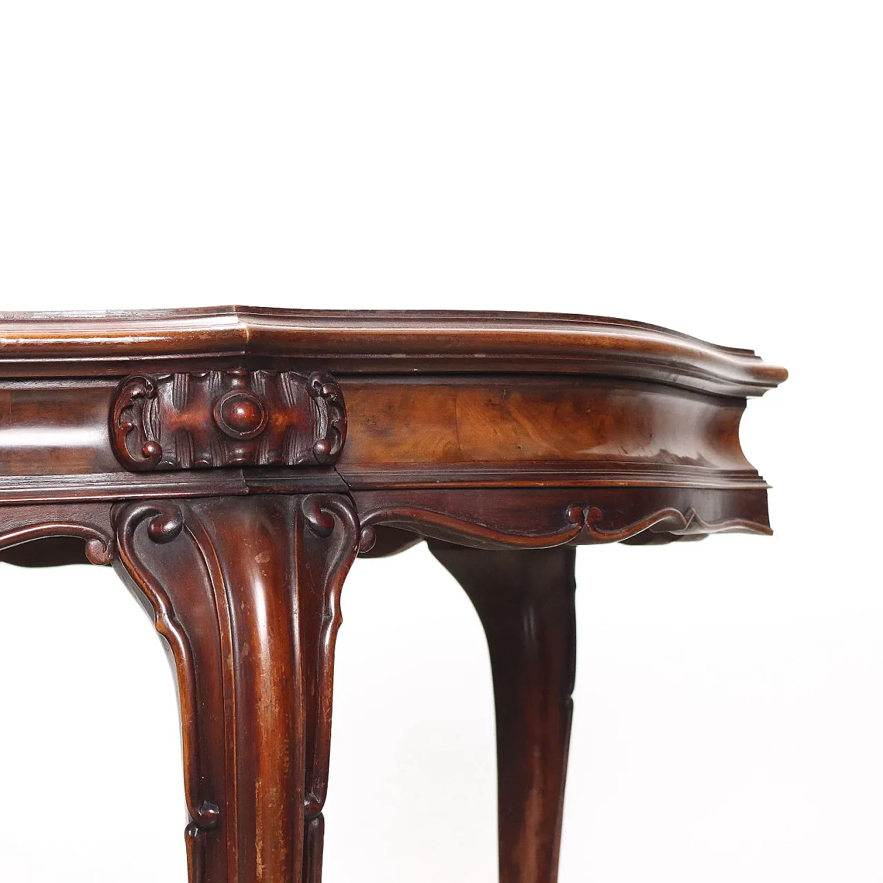 Baroque-style walnut table with marble top, 20th century 5