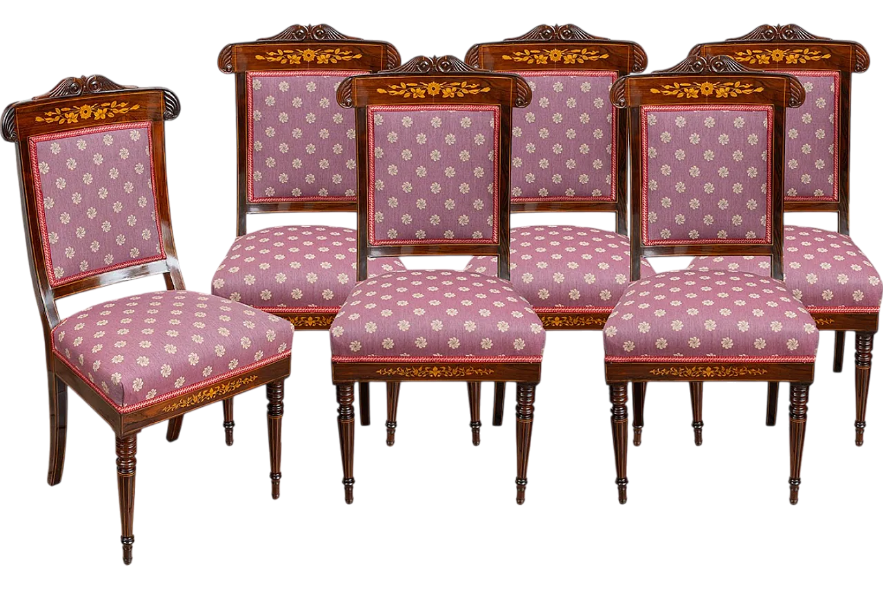 6 French Charles X chairs in fine exotic wood, '800 5