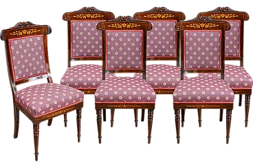 6 French Charles X chairs in fine exotic wood, '800