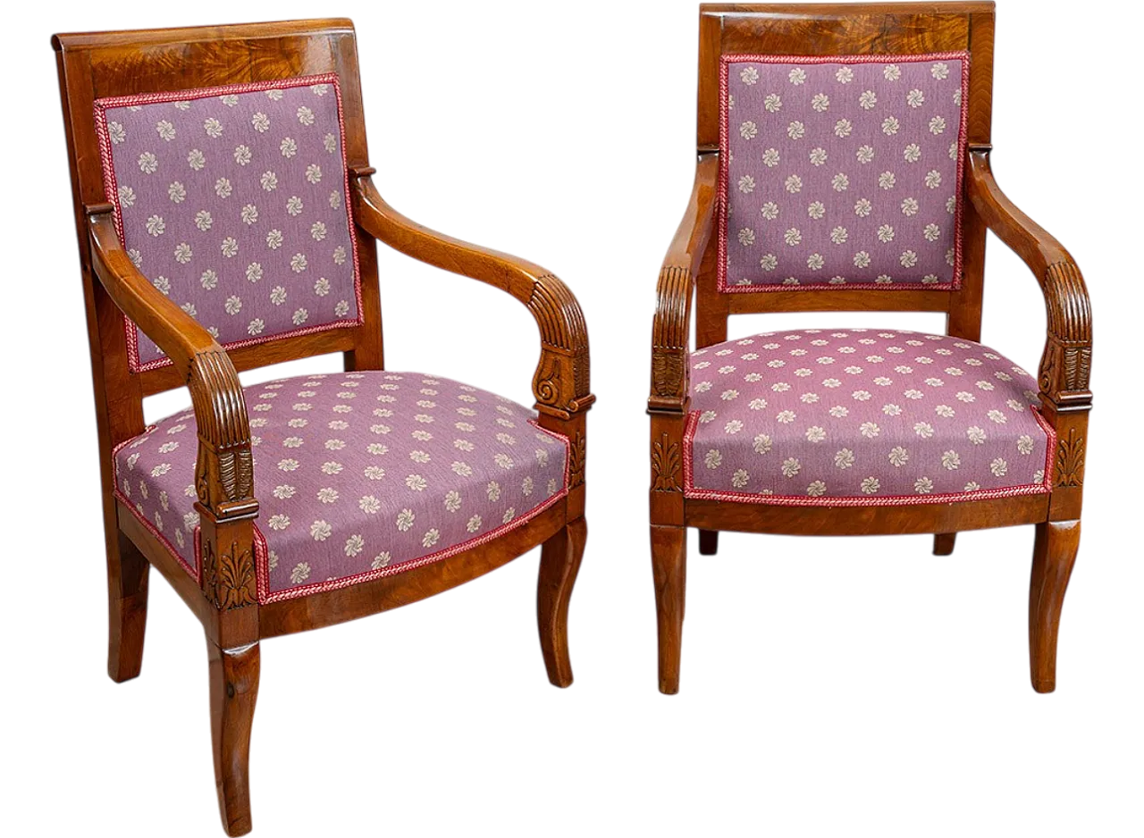 Pair of antique Carlo X armchairs in walnut feather. France, 19th c. 4