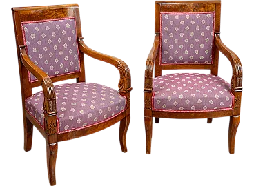 Pair of antique Carlo X armchairs in walnut feather. France, 19th c.