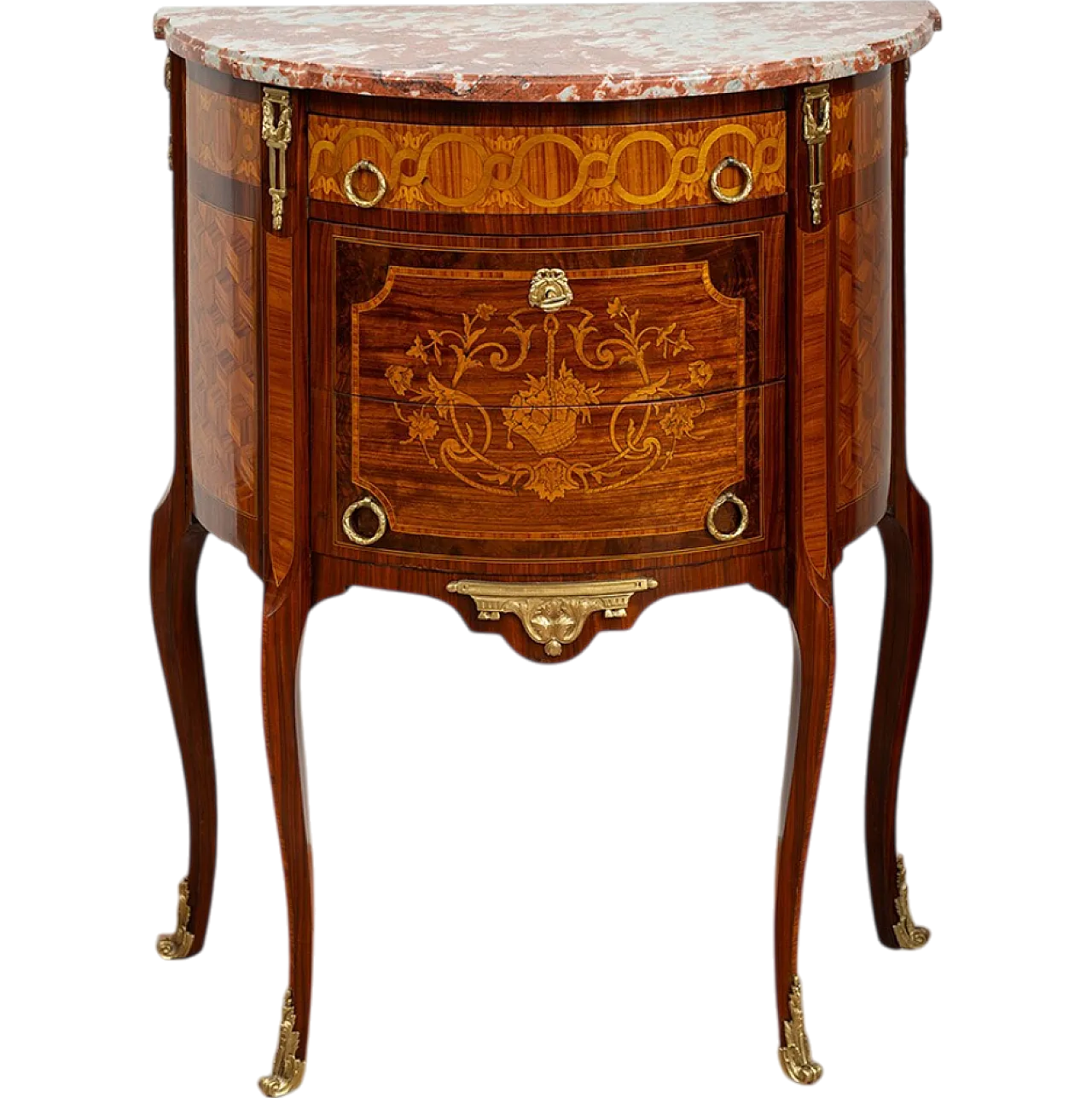 Demi lune Napoleon III chest of drawers in polychrome, '800 8