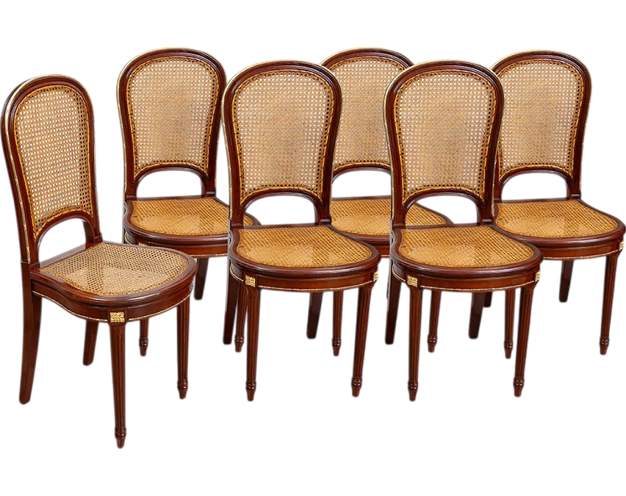 Group of six antique Napoleon III chairs in solid mahogany with in 5