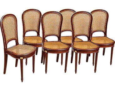 Group of six antique Napoleon III chairs in solid mahogany with in