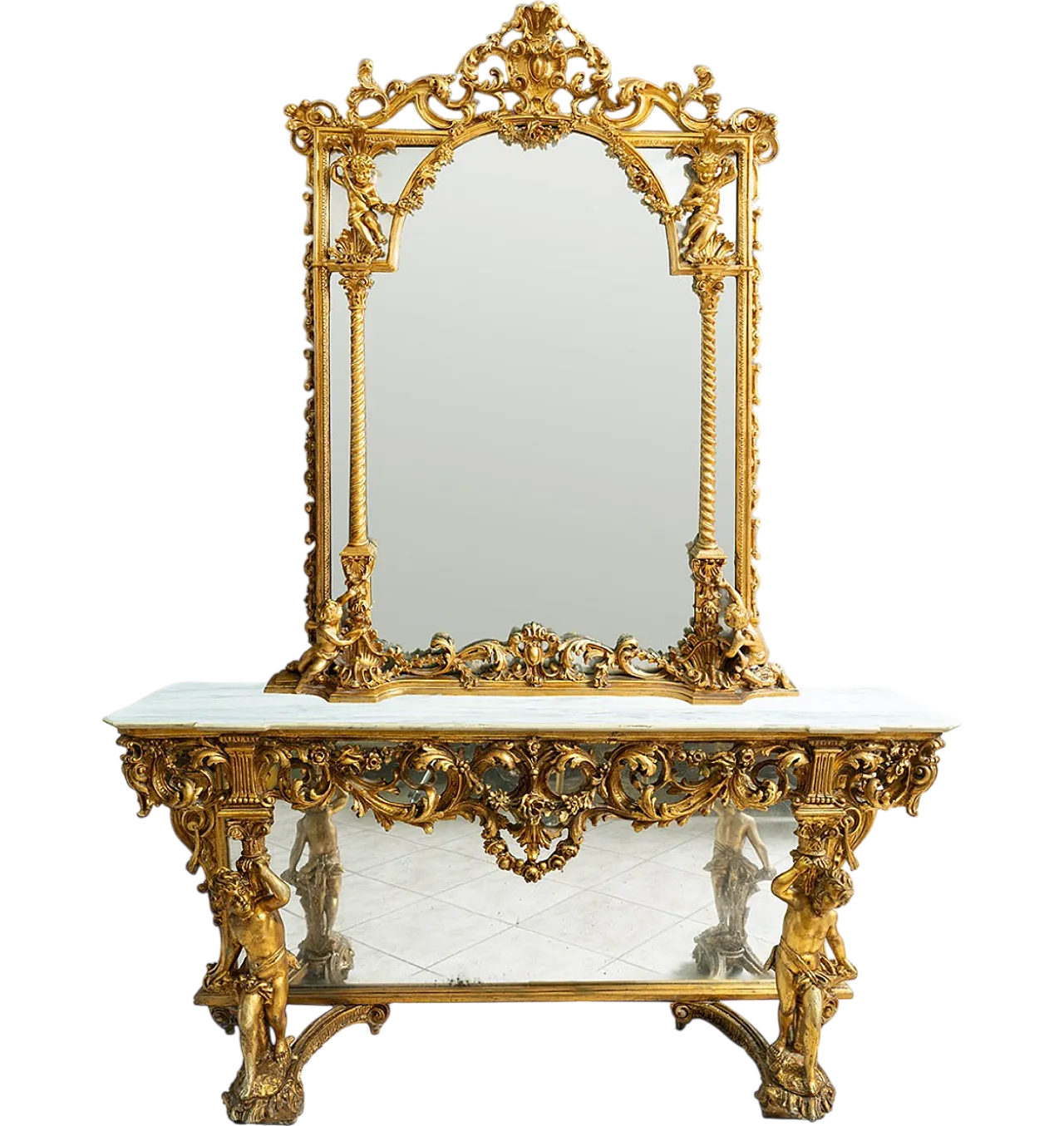 Console with gilded mirror, end 20th century 10