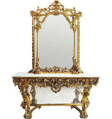 Console with gilded mirror, end 20th century