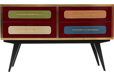 Mid-Century Italian Wood, Brass & Glass Sideboard, 1960s