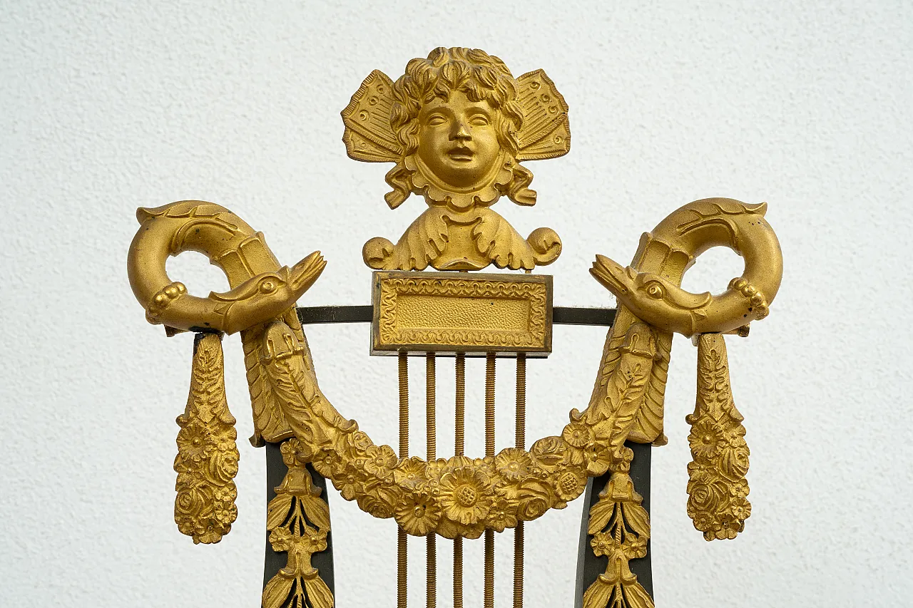 Ancient Empire Lyre clock in gilded bronze and bronze, 19th century 3