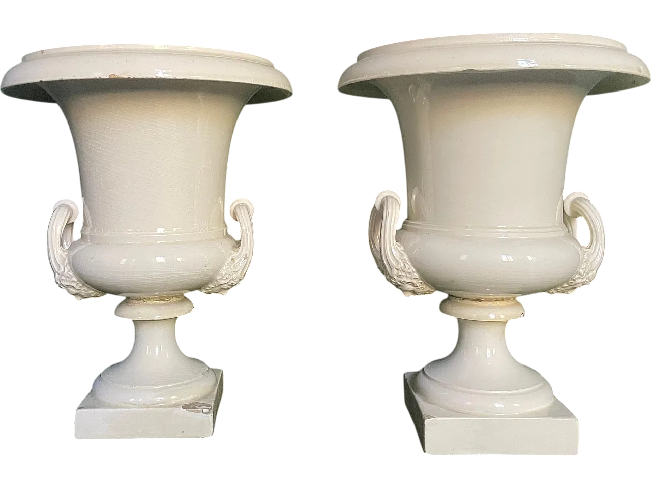 Pair of white ceramic vases made by Giustiniani, first half 19th c. 13