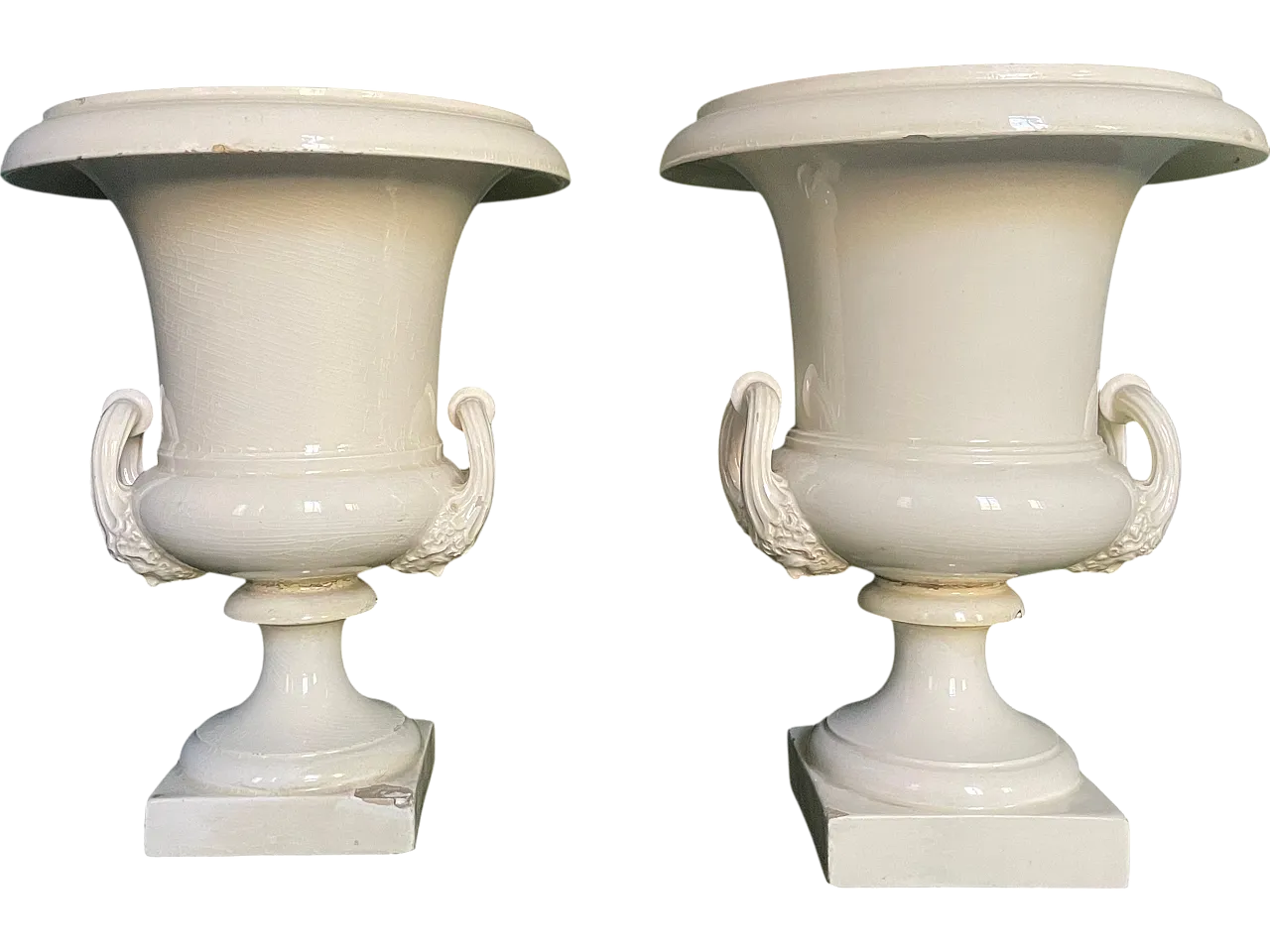 Pair of white ceramic vases made by Giustiniani, first half 19th c. 14