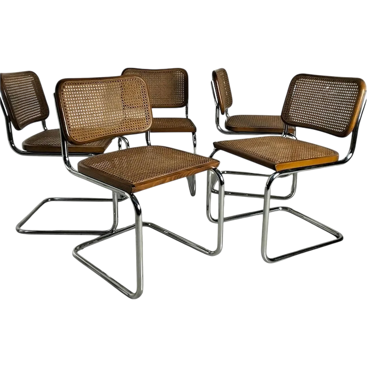 Set of 5 Vienna straw and metal chairs Cesca style-Breuer-Gavina 13