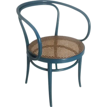 Wooden and Vienna straw Original Thonet chair in blue color 60s