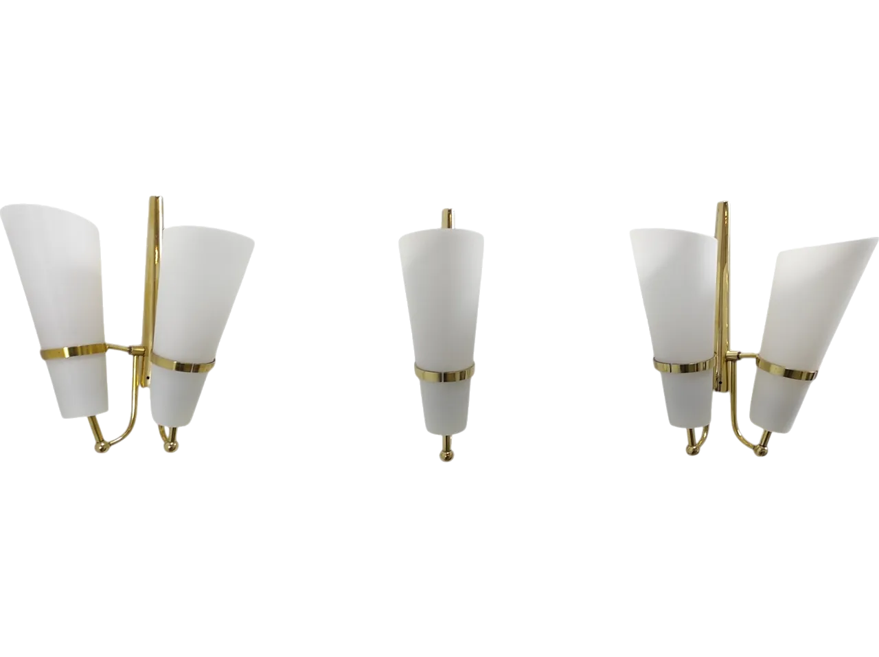 Set of 3 glass and brass sconces, 1950s 18