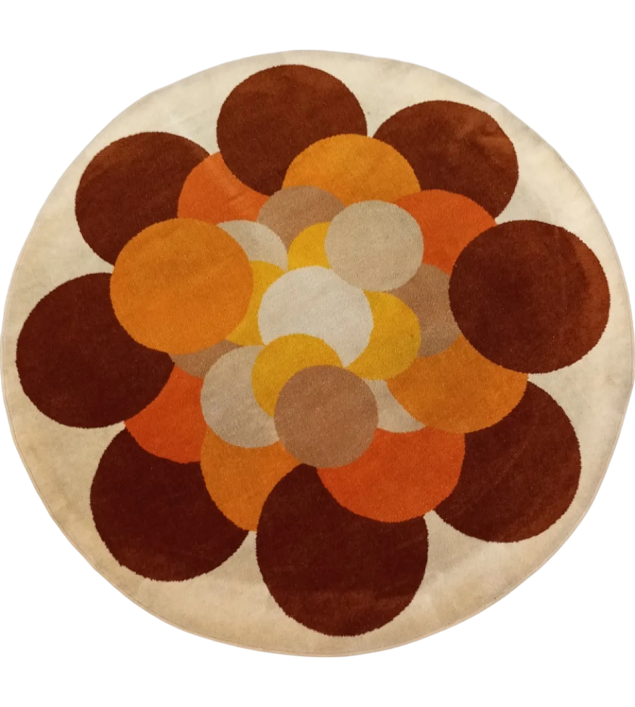 Round wool rug with modern, 70s 14