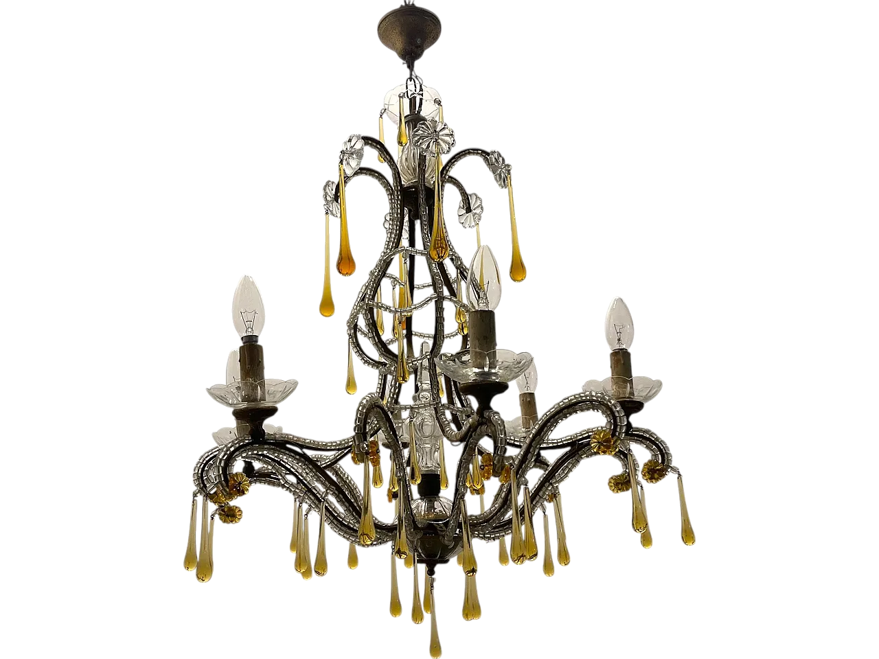 Crystal Beaded Murano Glass Drop Chandelier, 1950s 13