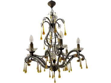 Crystal Beaded Murano Glass Drop Chandelier, 1950s