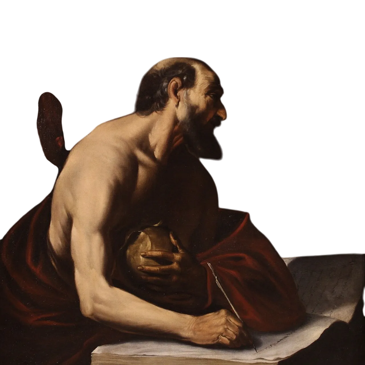 Saint Jerome in his study, Caravaggesque painting, 17th century 16