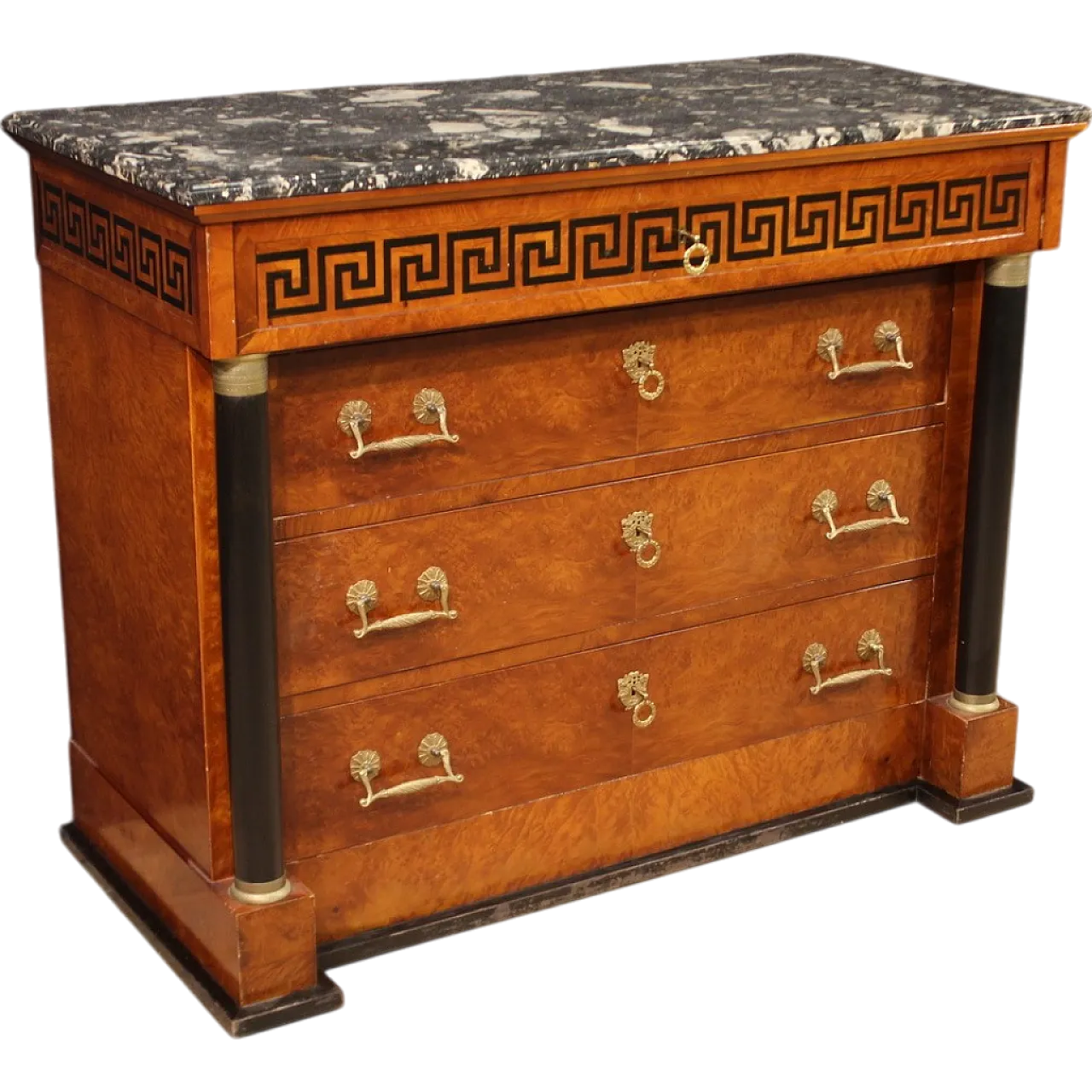 Empire style inlaid chest of drawers with marble top, 20th century 13