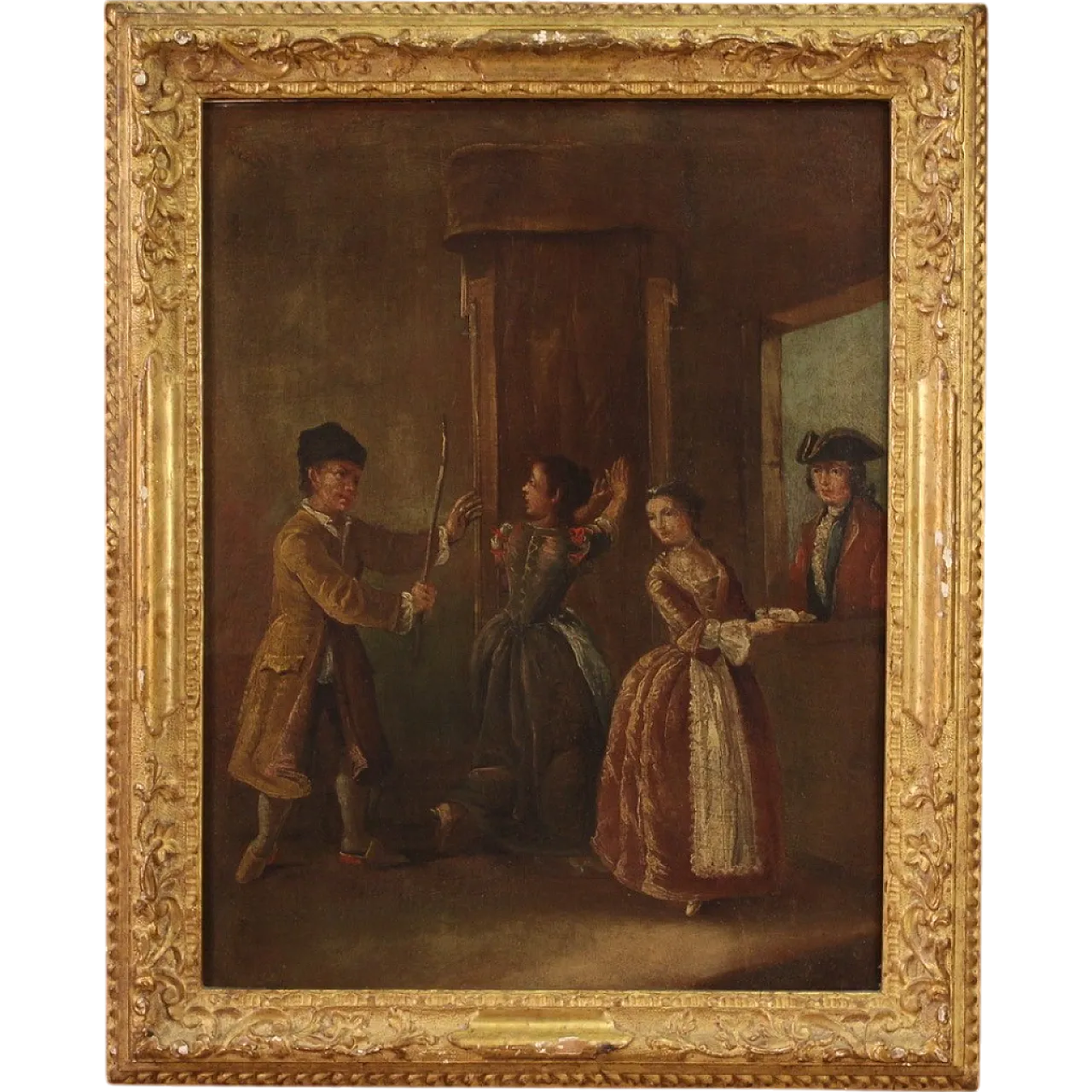 Refined Venetian interior scene, oil painting on canvas, 18th century 16