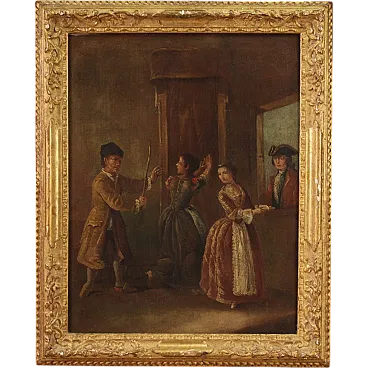 Refined Venetian interior scene, oil painting on canvas, 18th century