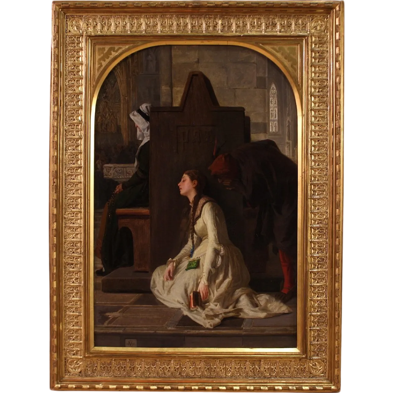 Francesco Valaperta attr.,The confession, painting signed & dated 1874 16