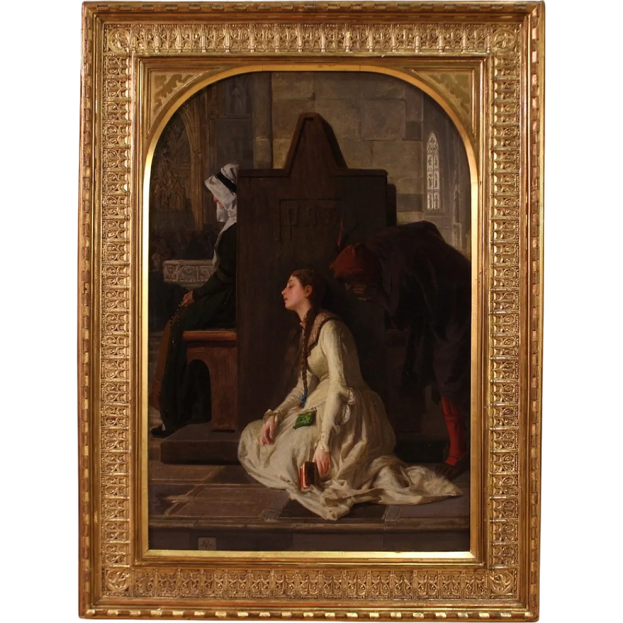 Francesco Valaperta attr.,The confession, painting signed & dated 1874 17