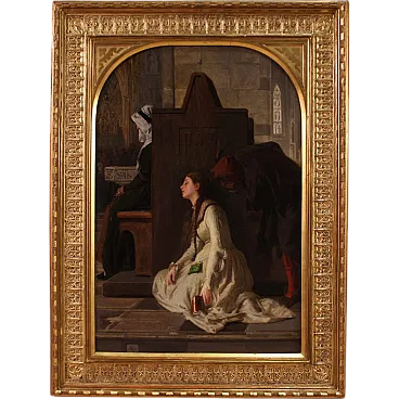 Francesco Valaperta attr.,The confession, painting signed & dated 1874