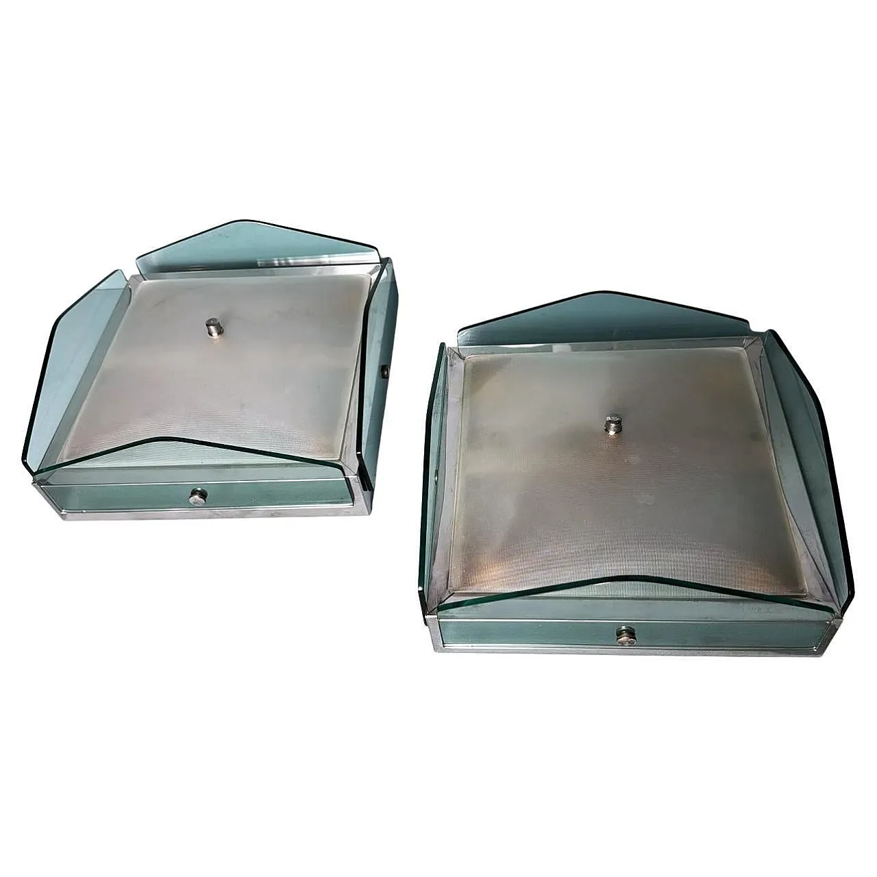 Pair of metal and glass ceiling lights in Veca style, 1960s 1