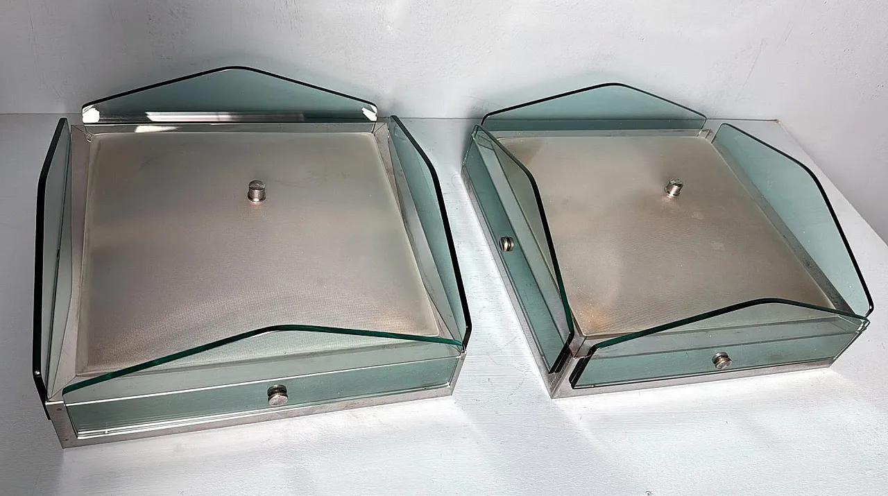 Pair of metal and glass ceiling lights in Veca style, 1960s 2