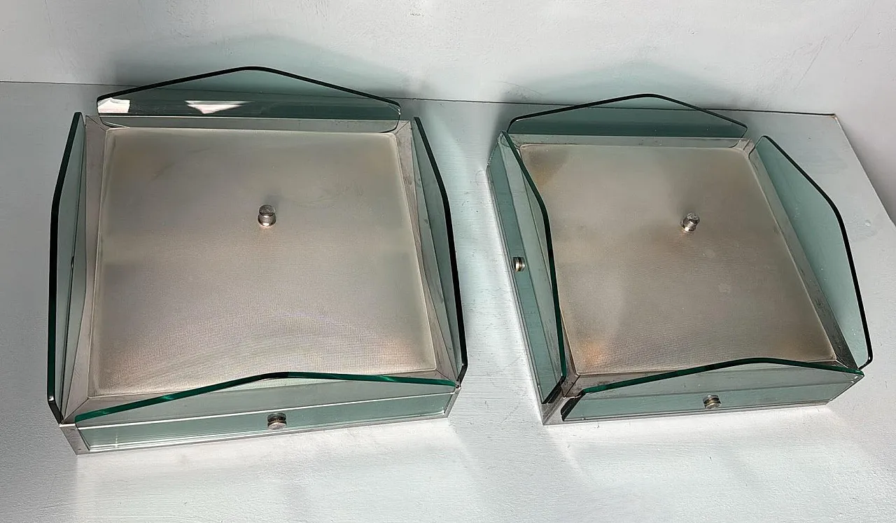 Pair of metal and glass ceiling lights in Veca style, 1960s 4