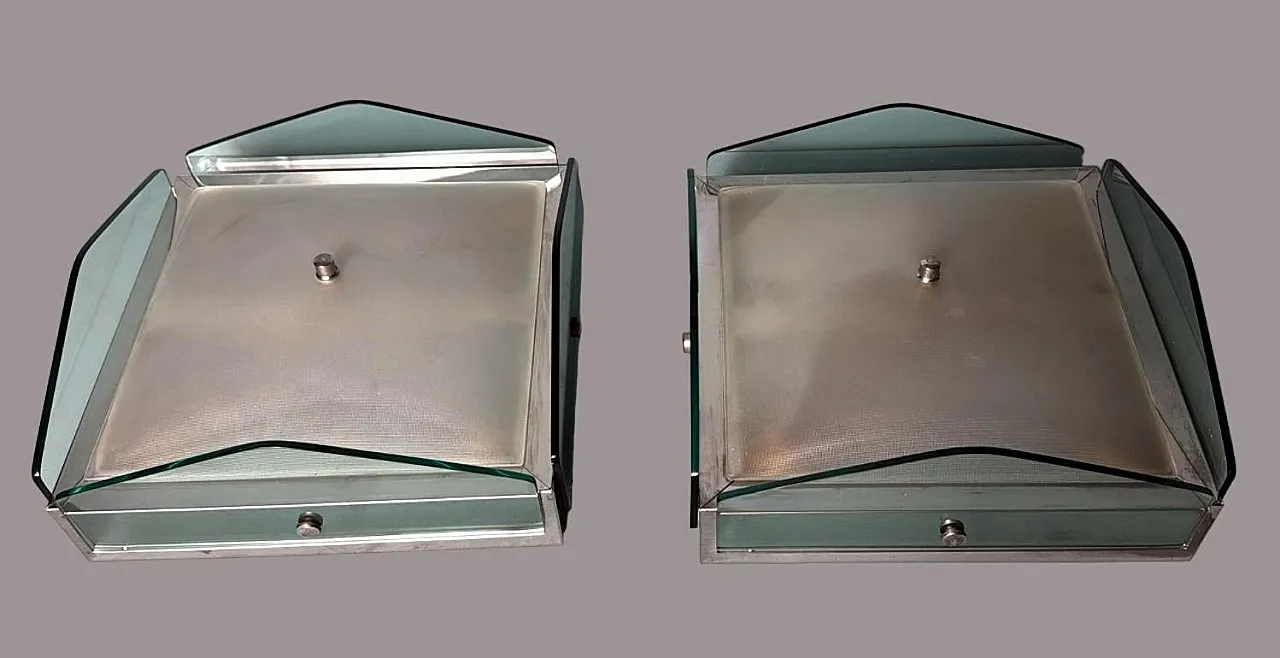 Pair of metal and glass ceiling lights in Veca style, 1960s 5