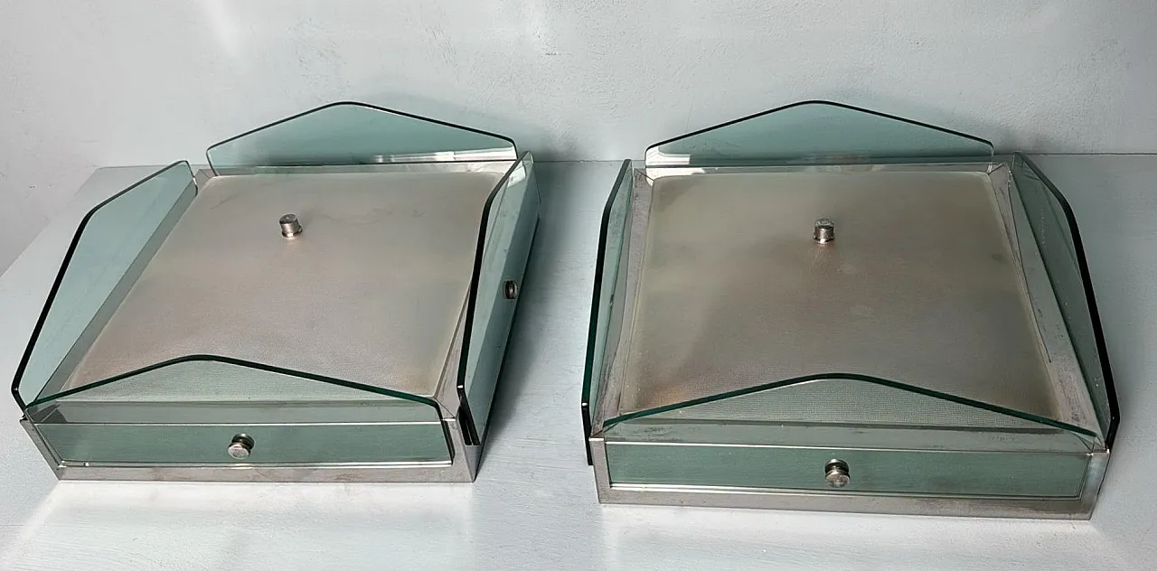 Pair of metal and glass ceiling lights in Veca style, 1960s 6