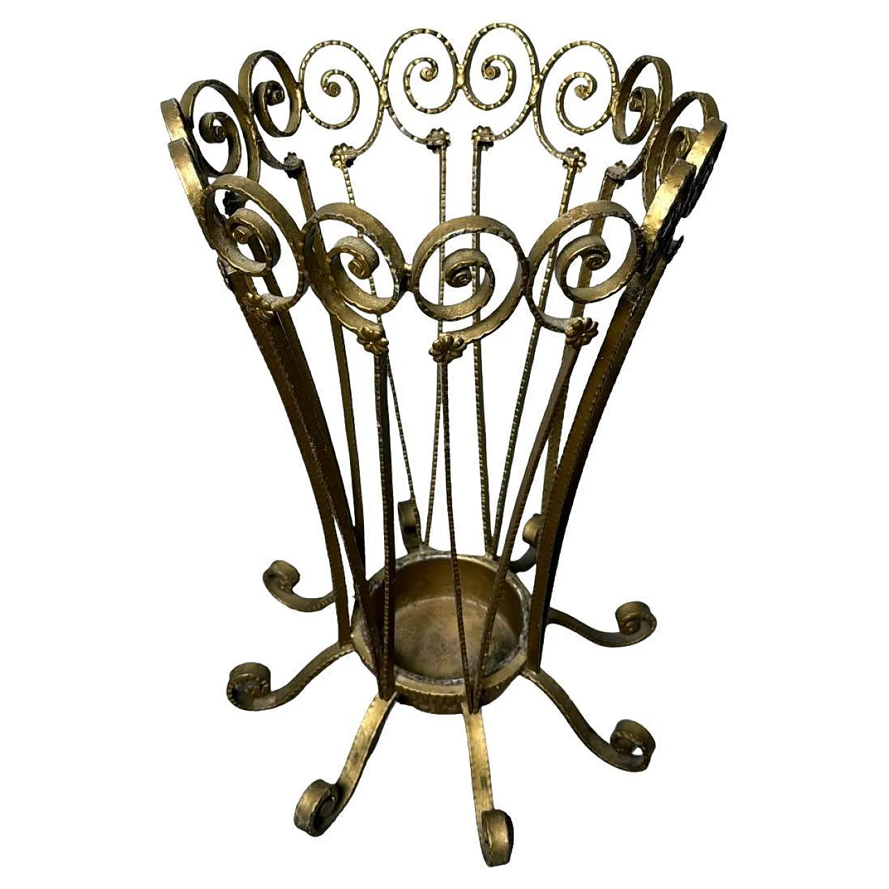 Pier Luigi Colli style gilded wrought iron umbrella stand, 1950s 1