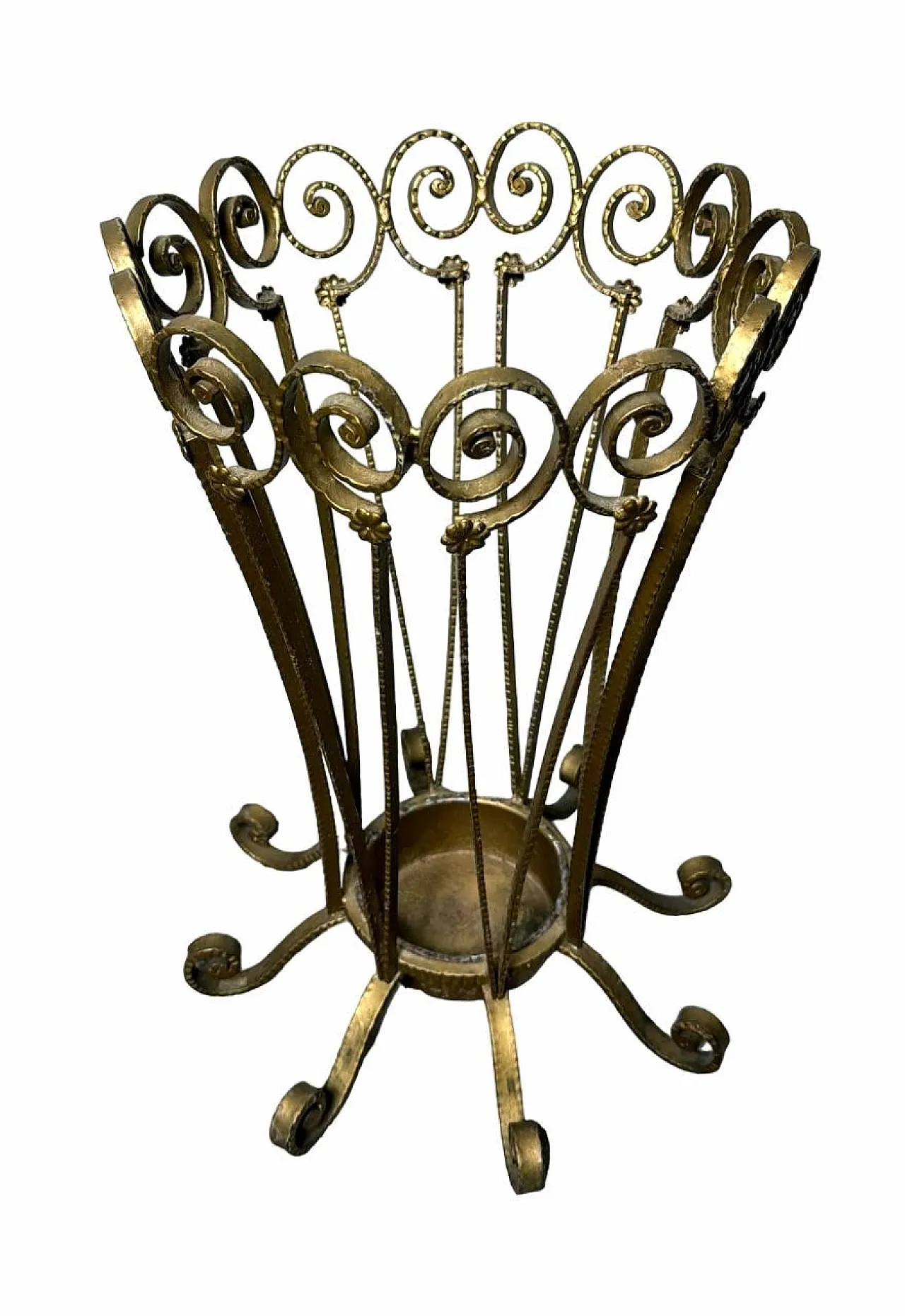 Pier Luigi Colli style gilded wrought iron umbrella stand, 1950s 2