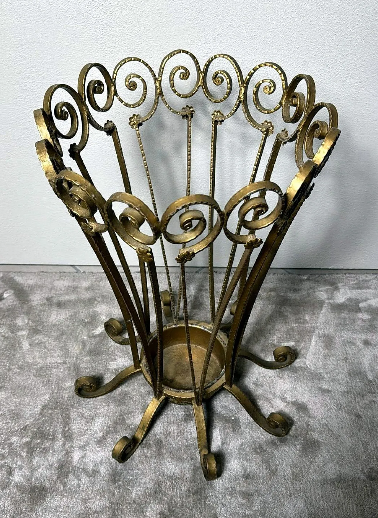 Pier Luigi Colli style gilded wrought iron umbrella stand, 1950s 3