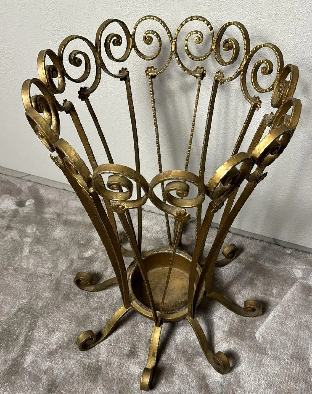 Pier Luigi Colli style gilded wrought iron umbrella stand, 1950s 4