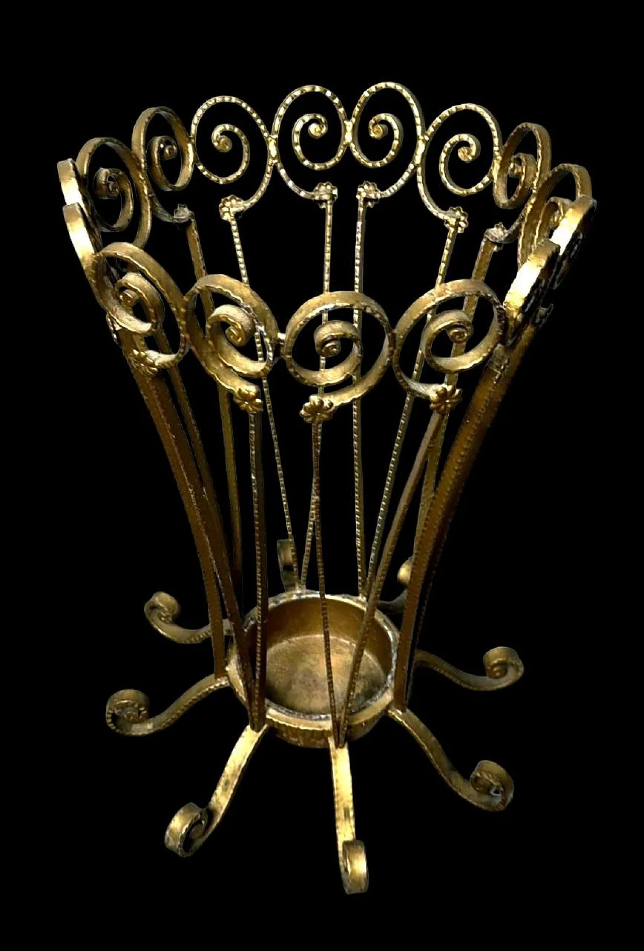 Pier Luigi Colli style gilded wrought iron umbrella stand, 1950s 5