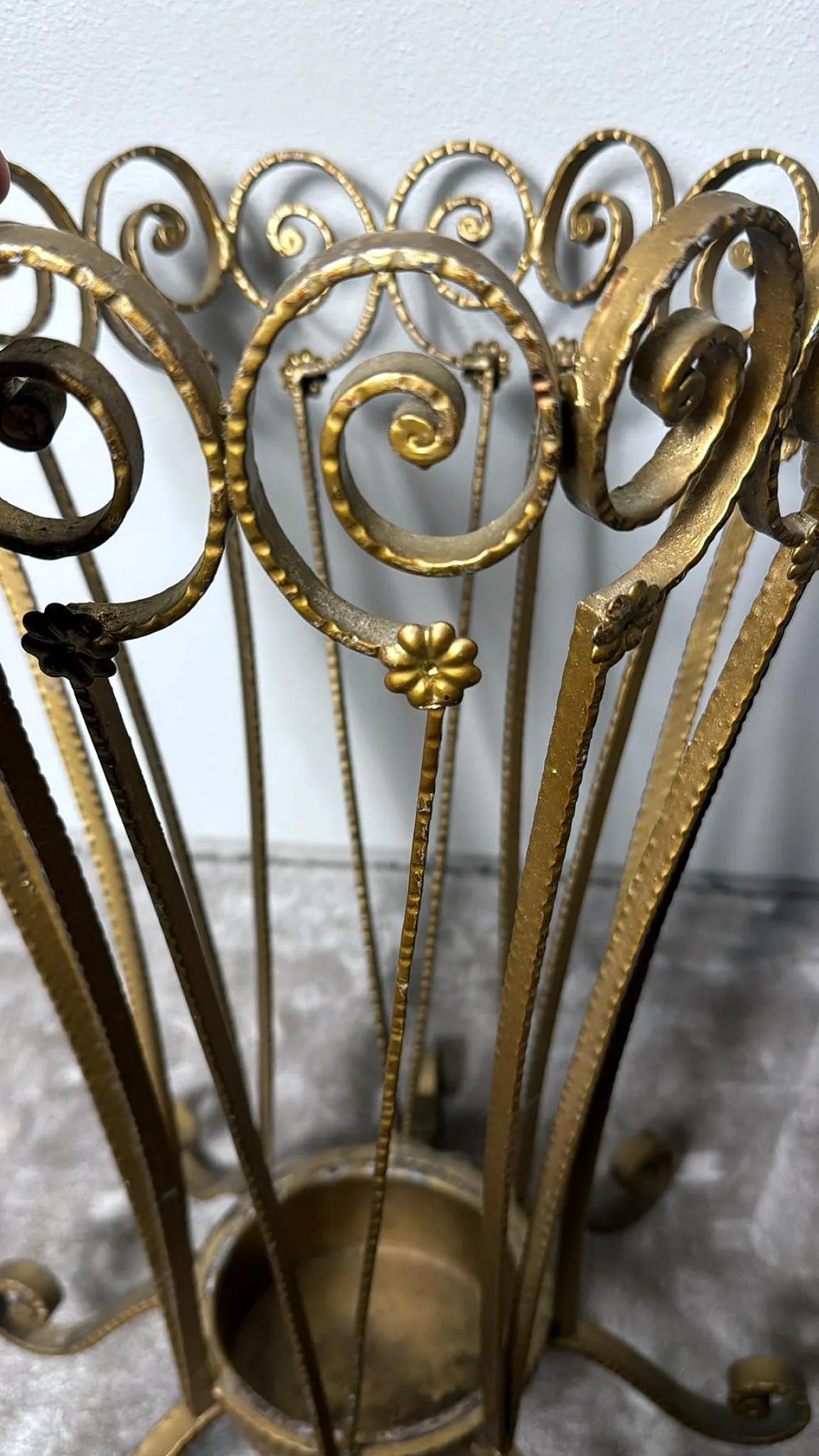 Pier Luigi Colli style gilded wrought iron umbrella stand, 1950s 7